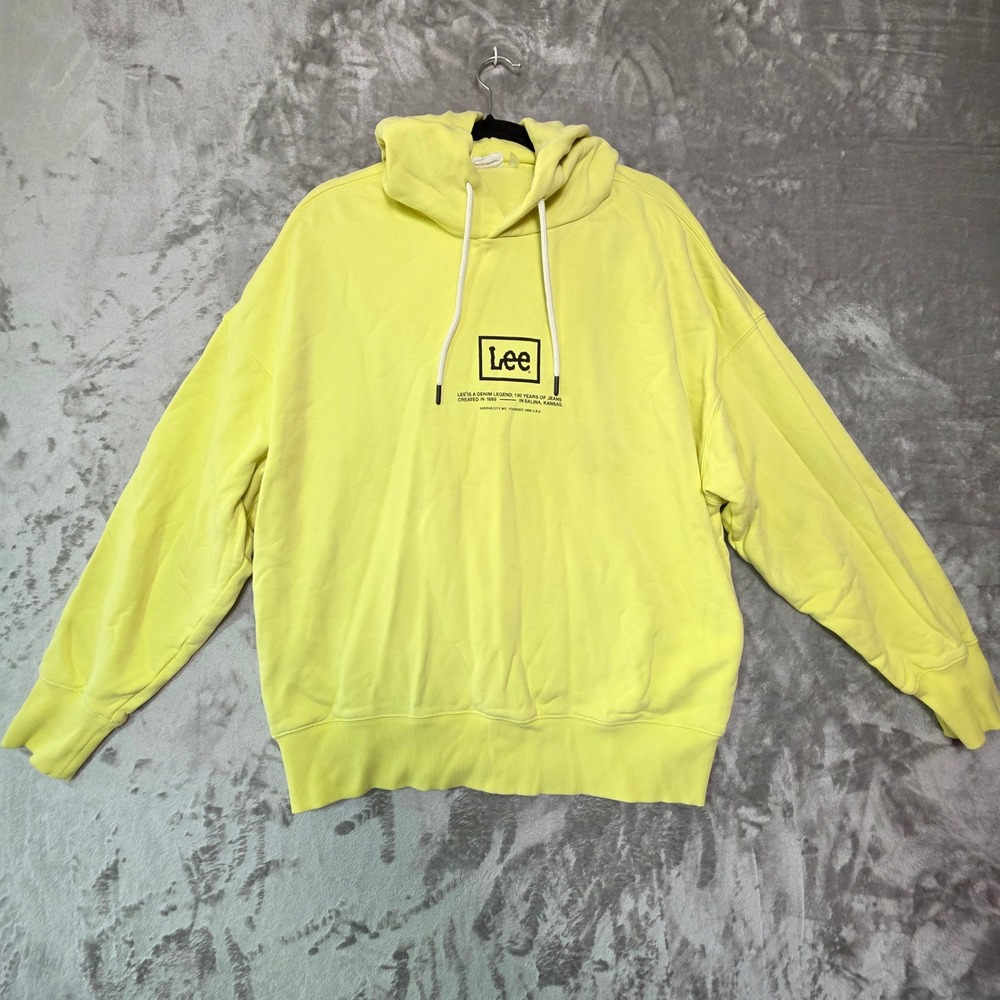 Lee x H&M Neon Yellow Graphic Hoodie Sweatshirt Large 130 Years Denim Legend